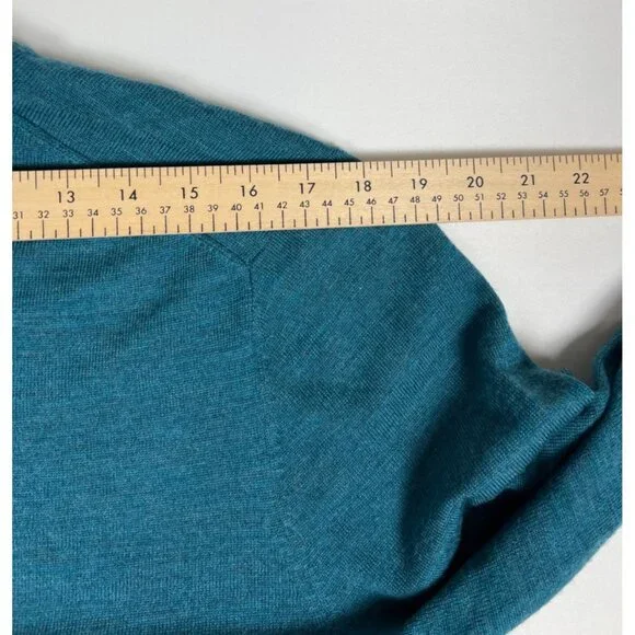 Brooks Brothers Men L Teal Blue Extra Fine Merino Wool V-Neck Sweater - Picture 8 of 8